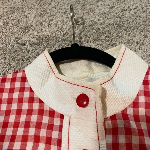 VINTAGE 60’s Shirtwaist Dress Gingham High Neck Long Sleeve A-Line Midi Length - Picture 2 of 5